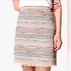 Ann Taylor Loft Multicolored Striped Fringe Hem Skirt With Tweed Texture. Size 4